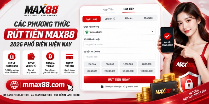 Các phương thức rút tiền MAX88 2026 phổ biến hiện nay